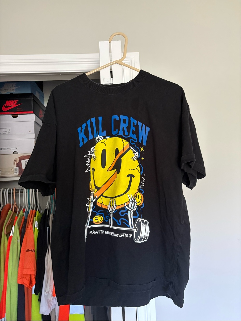 Kill Crew Black Short Sleeve Tee with Yellow & Blue Graphic